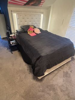 Queen Bed Frame w/ LED Lights + Matching 6-Drawer Rhinestone Dresser