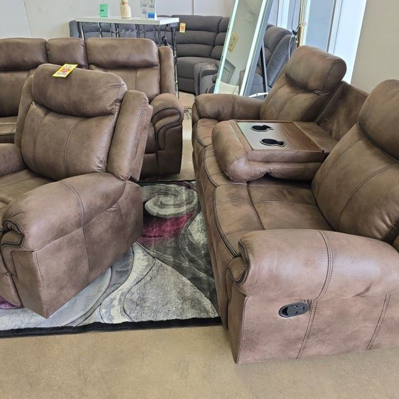 Living Room Set 3pc Gliders Recliners Brown 