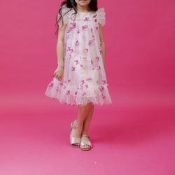 White and Pink Ruffled Butterfly Sundress 5T 