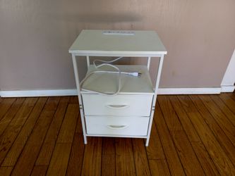 Nightstand with Charging Outlet Station, Side Table with 2 Drawers