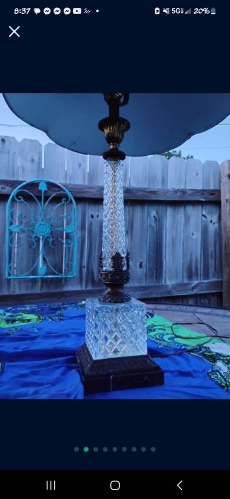 Mid Century French Neoclassical Diamond Cut Crystal & Brass Table Lamp ~ Brass Lions Feet Base