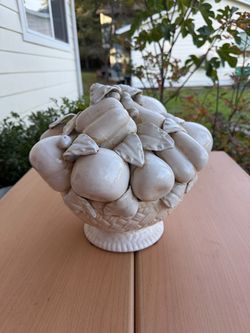 Vintage Large 11” All-White Glazed Ceramic Fruit Basket Centerpiece