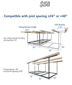 😀 FLEXIMOUNTS 4x8 Overhead Garage Storage Rack without Decking, Storage Organization System, Heavy Duty Metal Garage Ceiling Racks, 600lbs Weight Cap