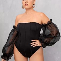 Black Bodysuit With Sheer Sleeves Size 3X