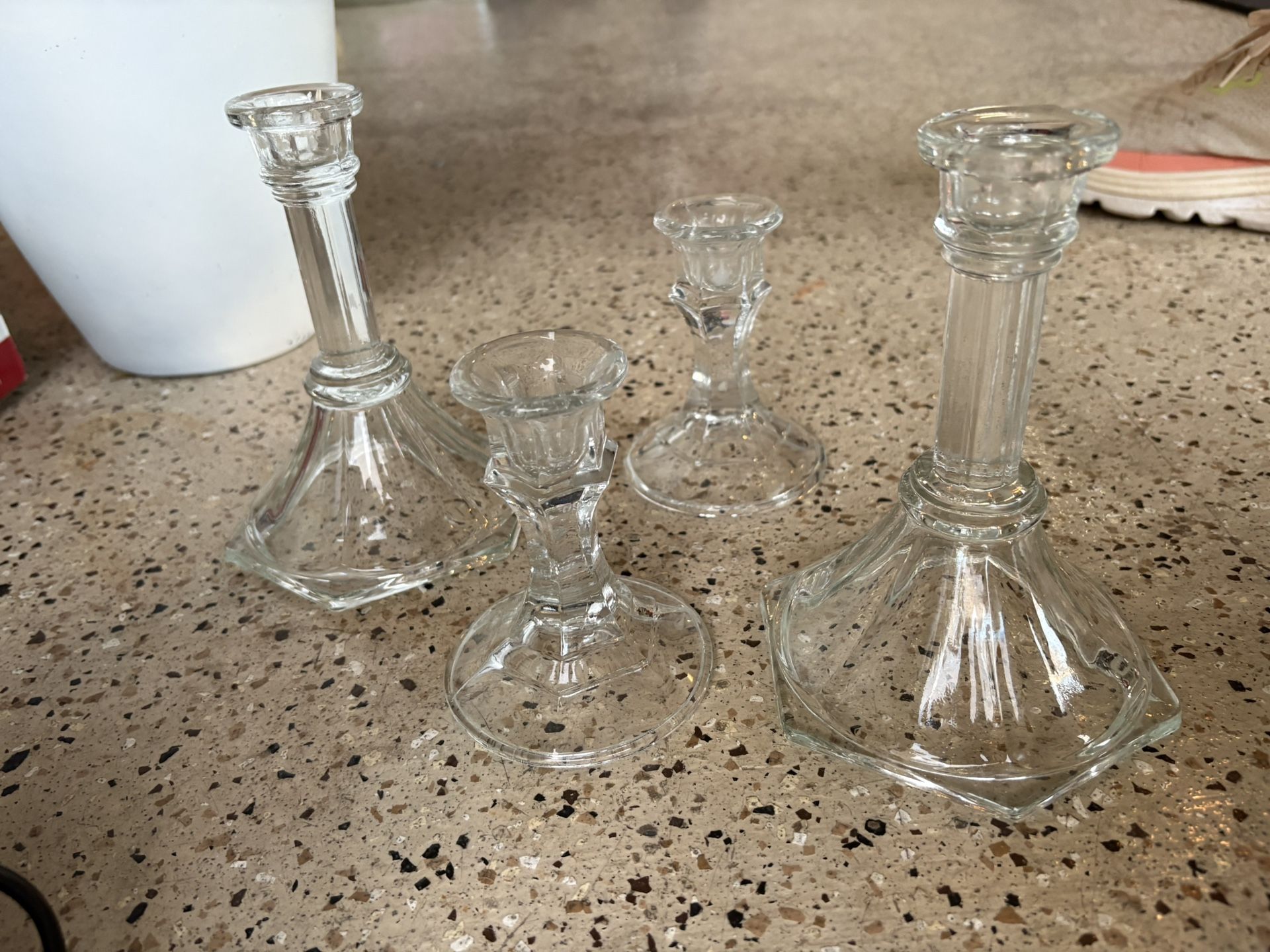Set of 4 Clear Glass Taper Candle Holders – Wedding / Home Decor