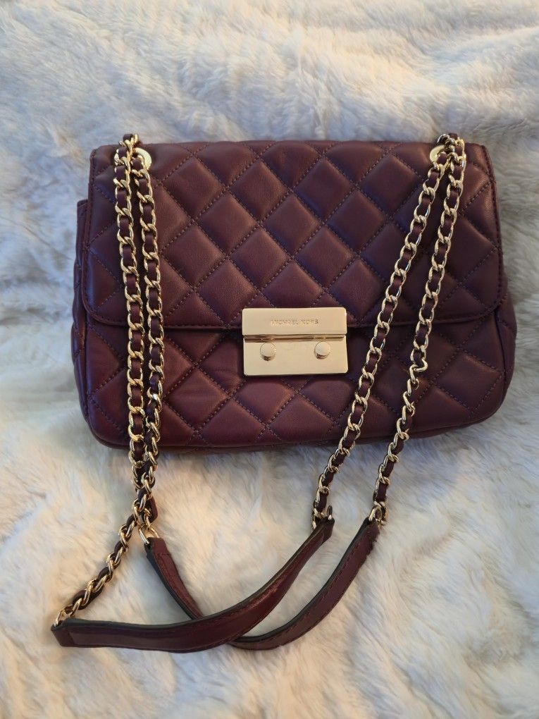 💜 Michael Kors Quilted Leather Crossbody/Shoulder Bag – Plum Perfection