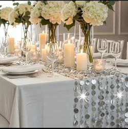 Cascading Silver Moonlight Sequin Drapery — 7-Piece Wedding & Event Backdrop Set