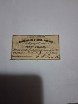 1861 Confederate States $40 Interest Coupon