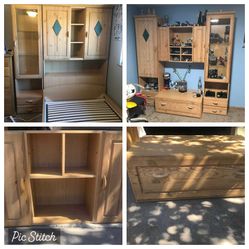 7-Piece German Modular Bedroom & Living Room Furniture Set-Full Bed + Storage + Entertainment Center