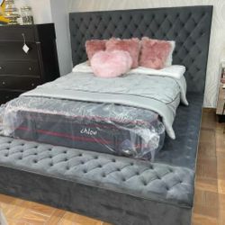 
◇ASK DISCOUNT COUPOn👌 queen King full twin bed  Prs  Gray Velvet Upholstered Storage Platform Bed  《 
