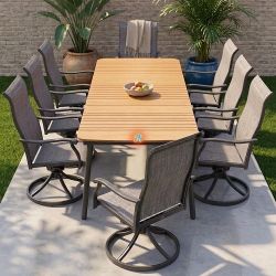 9pc Outdoor Dining Table With Swivel Chairs Patio Furniture Set