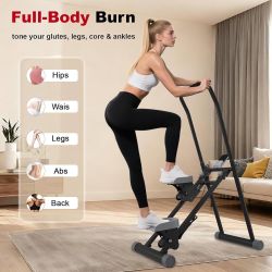H01 $55 stairmaster Machine for Home - Stair Climber Stepper for Home Gym Exercise, Compact Folding Stair Stepper, Adjustable Handlebar/Pedal, Knee-Fr