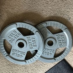 2 OLYMPIC TRI—GRIP WEIGHT PLATES —90lbs Total 