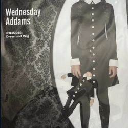 Spirit Halloween Child Wednesday Addams Costume Med 8-10 New Dress And Wig