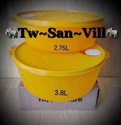 Tupperware Crystalwave Microwave Bowl Set 3.8L & 2.75L Orange Mango