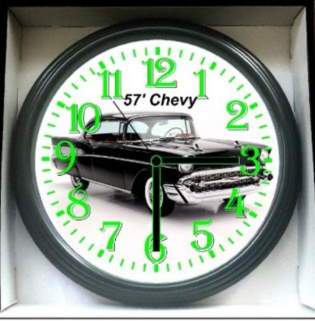 1957 Chevy Chevrolet Glow In The Dark Wall Clock New!