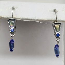 INDIGO BLUE SHELL LEVER BACK EARRINGS 