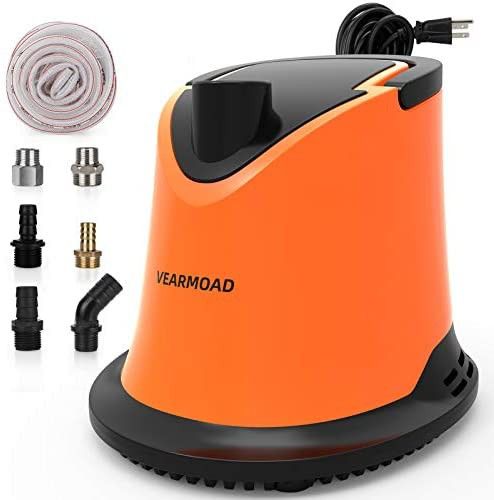 VEARMOAD Auto Pool Cover Pump, 1100 GPH Submersible Water Pump, I Just The Bottom Filter, Adjustable Overheating Protection 6 Hose Adapters,
