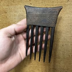 Antique Akan Baule African Carved Wood Hair Comb