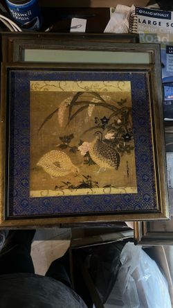 framed reproduction of the painting "Quails and Autumn Flowers" originally created by the Japanese artist Tosa Mitsuoki (1617–1691).     