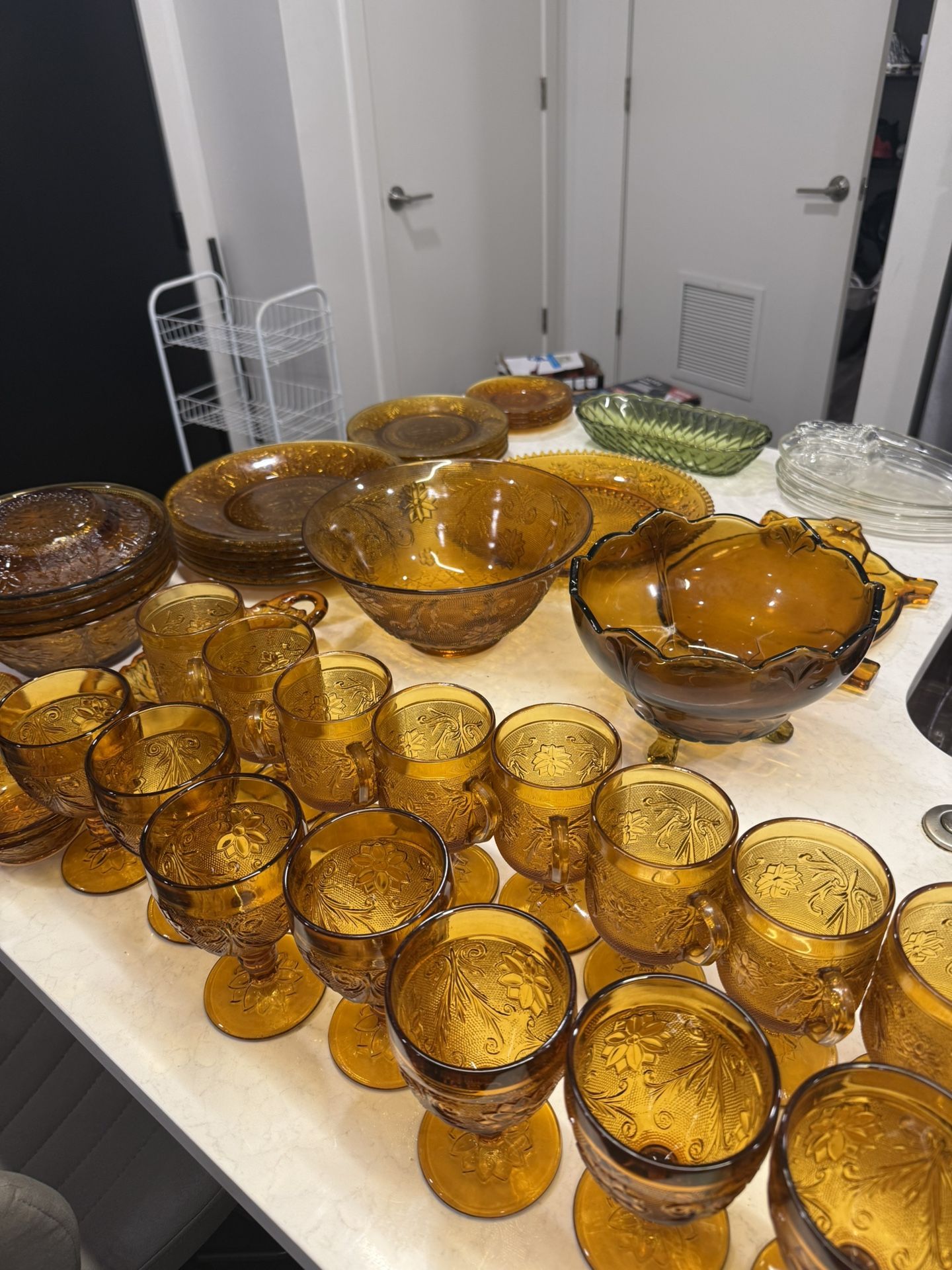 All For $120 Or Best Offer! 62-Piece Set Vintage Indiana Glass Tiara Amber Sandwich Collection- complete Collection