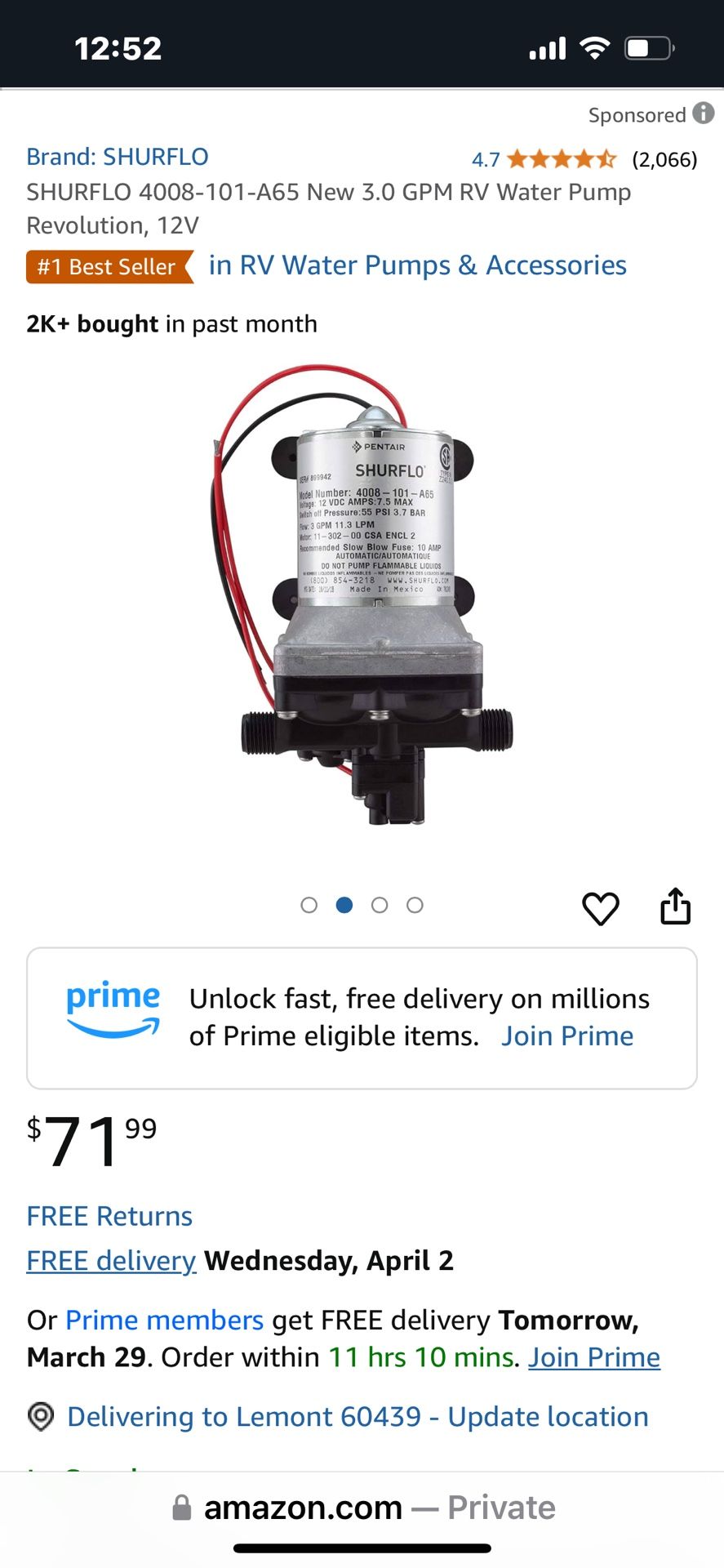 Rv Water Pump New
