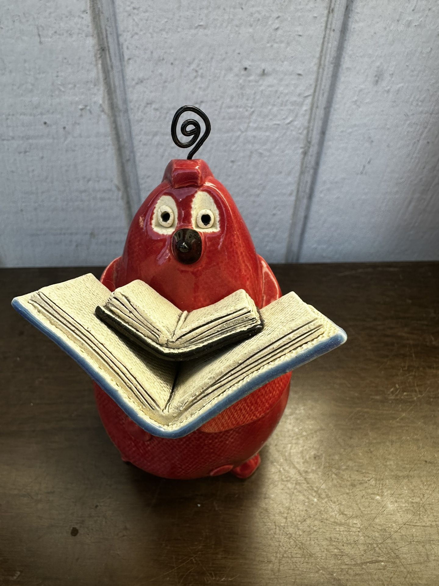 Red Bird Book Figurine Decor Unique