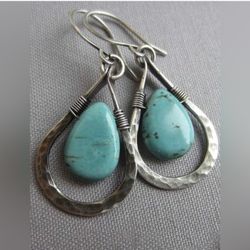 NEW!!  Silver Wire Turquoise Style Drop Earrings $12 