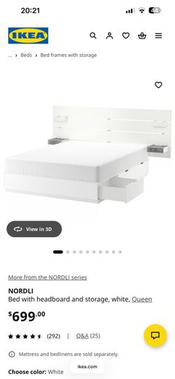 IKEA Nordli Bed Frame and Headboard Queen/White