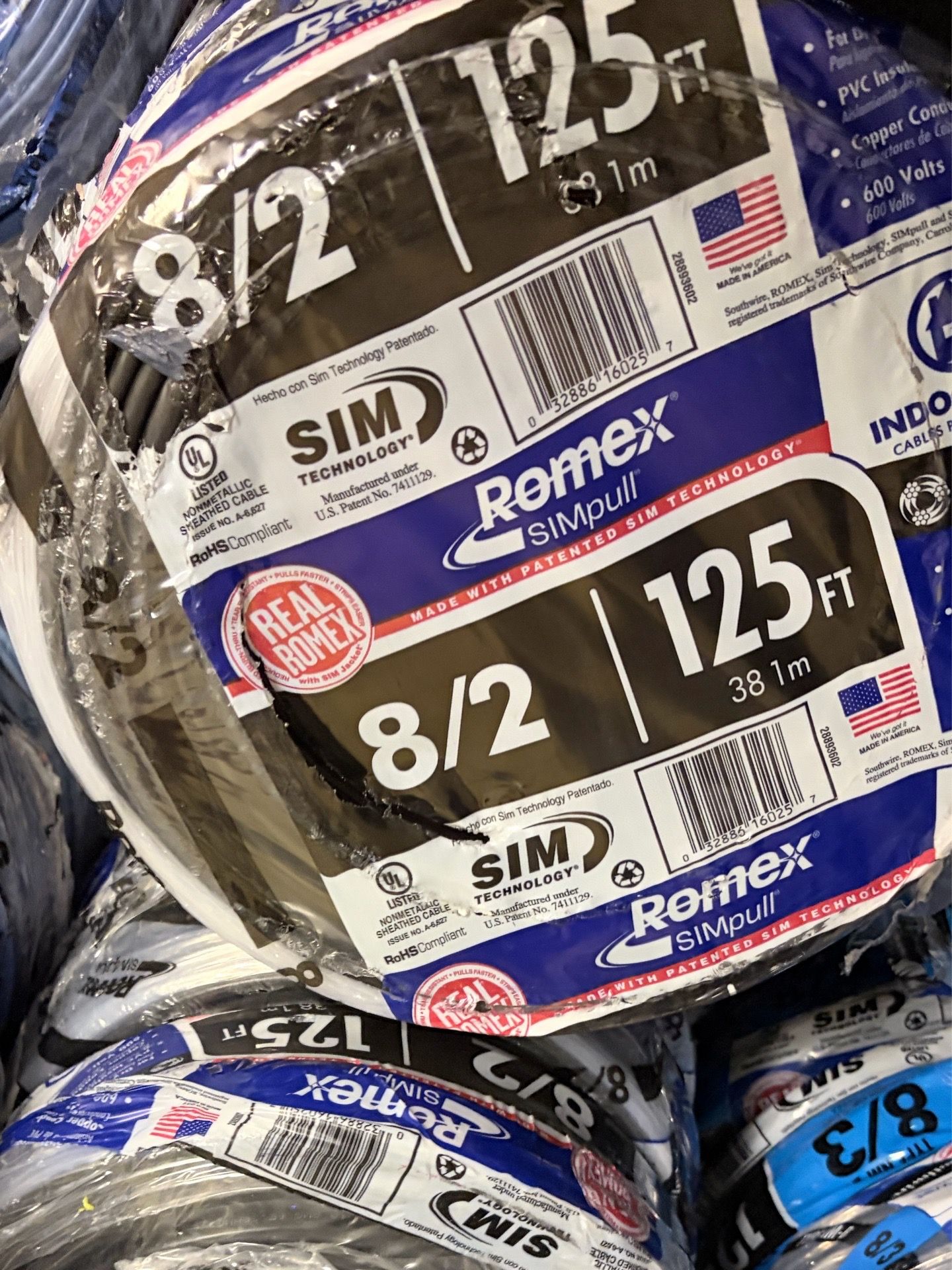 125 ft. 8/2 Black Stranded Romex SIMpull CU NM-B W/G Wire for Sale in ...