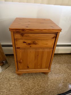 Pine Wood Nightstand with Drawer and Cabinet