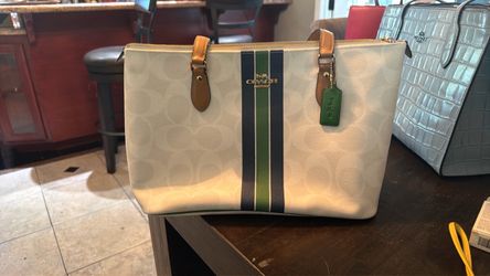 Coach Signature Tote Bag with Varsity Stripe