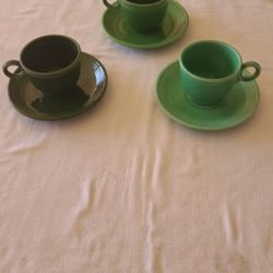 3' Vintage Fiesta  Green Cups & Saucers 