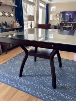 Large Counter/Pub Height Dining Table With Glass Top & Shelf 55”x55”