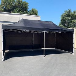 New in box $225 Heavy-Duty Black 10x20 FT Canopy with (4 Sidewalls) Ez Pop Up Outdoor Party Tent w/ Carry Bag