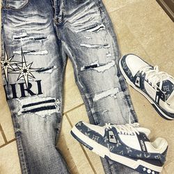 Navy blue lv trainers / amiri jeans