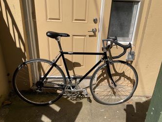 Black road bicycle, 51cm frame, tall stem, Shimano - READ listing