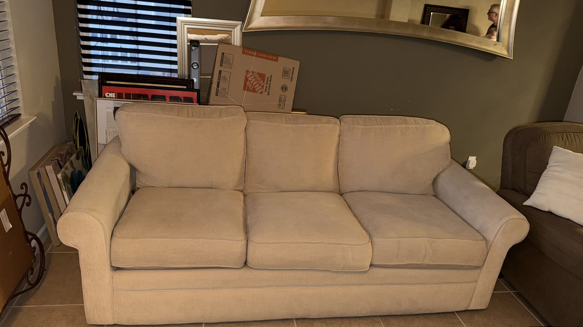 Beige 3-Seater Sofa — Good Condition