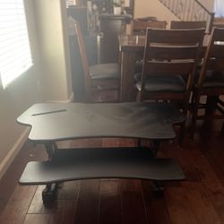 Mount-It! Height Adjustable Standing Desk Converter, Extra Large 48" Wide Tabletop For Dual Monitors, Stand Up Desk Riser To 19.5" Tall, Black