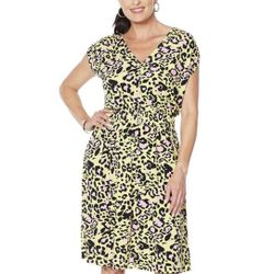 IMAN Global Chic V-Neck Dress with Smocked Waist 3x