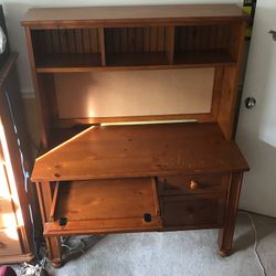 For Sale: Pottery Barn Desk with Cork Board, Book Shelves and Compter Drawer.      Some Scratches on Desk  