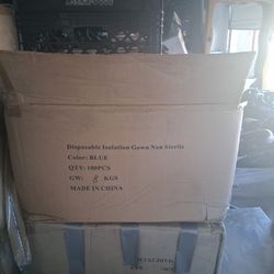 Qty. 100 Disposable Isolation Gowns Blue Non-Sterile Medical Dental Cosmetology