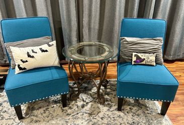 Set of 2 Peacock Blue / Teal Accent Chairs