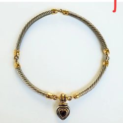 Stocko Cable Chain Heart Pendant Choker Necklace Snap Clasp 