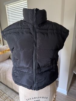 Black Puffer Vest with Zip Front