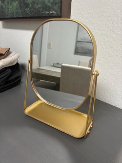 Gold Arched Tabletop Vanity Mirror – Adjustable Standing Makeup Mirror