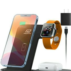 Wireless Charger, PAUCHY 3 In 1 Fast Wireless Charging Station, Qi Wireless Charger for iPhone 13/12/11/Pro/XS/XR, Foldable Wireless Charging Stand Co