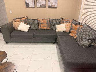 Gray Fabric L-Shaped Sectional Sofa with Pillows