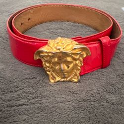 Versace Medusa Patent Leather Belt Red Gold