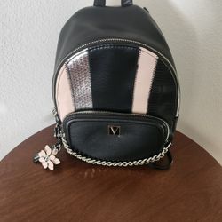 Victoria's Secret EXOTIC MIX Mini Backpack NEW BLACK Flower Hangtag Chain Zipper